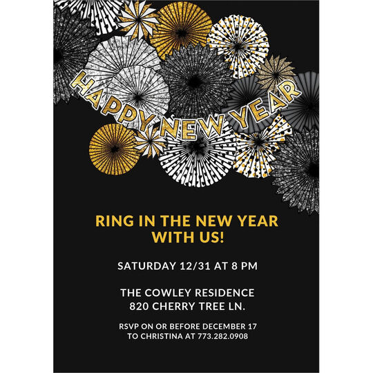 Faux Gold Happy New Year Banner Invitations